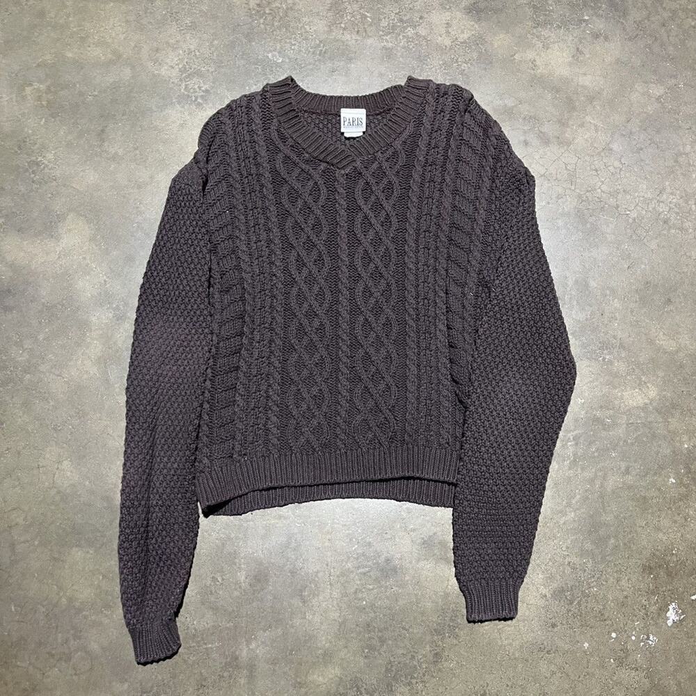 Vintage 80s Paris Sport Club Brown Cotton Cable Knit Sweater